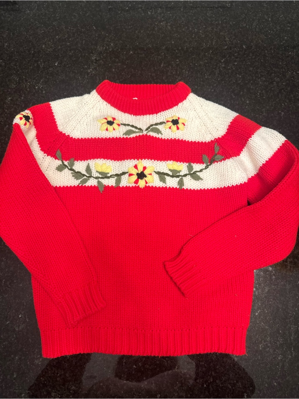 Vintage Red Knit kids Sweater with Floral Embroidery
